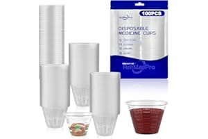ReliMedPro Pack of 100 Medicine Measuring Cups 1oz (30ml) - Made of Clear Polypropylene with Measuring Scales for Liquid Medication, Resin, Paint & Pills
