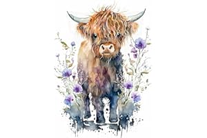 DAERLE 5D Diamond Painting Vache Highlander aquarelle, DIY Broderie Diamant Painting Kit Complet Animal, Peinture Diamant Artisanat Strass Point de Croix Painting pour Adultes, Enfants 30x40 cm