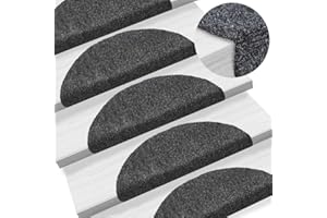 Tidyard 15 pcs Self-adhesive Stair Mats Stair Treads Stair Carpet Needle Punch 54x16x4cm Dark Grey