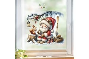 Cokshy Vetrofanie Natalizie per Finestre, Natale Adesivo Finestra Decorazione, Adesivi Adesivi Vetro Natalizi Decorazioni Natalizie in PVC Autoadesive per Camera da Letto, Bagno, Frigorifero - D