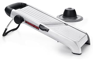 OXO Steel Kockmandolin 2 | Få raka, räfflade och vågiga skivor i en rad olika tjocklekar, Skivar tunna julienneremsor och pom