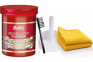 AK COMMERCE Jewellery Cleaner - Silver & Gold Jewellery – 145ml Liquid Cleaning Solution with Basket, Brush & Polishing Cloth – Jewellery Cleaning Kit for Rings, Earrings & Watches - Swirl Jewellery Cleaner