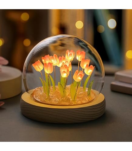 jackfru Luce notturna tulipano, fai da te tulipano, luce notturna, lampada tulipano con copertura in vetro, atmosfera luce camera da letto, lampada da tavolo a forma di tulipano, lampada da tavolo per