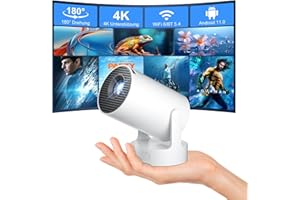 Salange Mini Beamer 4K Unterstützt,Smart Projektor 4K FHD 1080P Unterstützt Android 11.0,Beamer Handy Klein Outdoor 180° Drehbarer,5W Soundbass Lautsprecher,Auto Trapezkorrektur mit WiFi 6 BT5.4