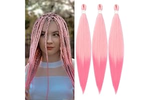 ‎YDDM Vorgedehntes Flechthaar 32 Zoll 3Packs Flechthaar Kunsthaar Zöpfe, Haar Zum Einflechten Box Braids Kunsthaar Zum Einflechten Synthetische Flechthaar Extensions（32 Zoll, 613-Pink#)