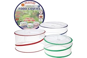 【Updated Version】Food Covers by LessMo, Set of 3 Reusable Collapsible Pop Up Food Cover Kitchen Outdoor Picnic BBQ Insect Protector Mesh Net, Closed by Buckle