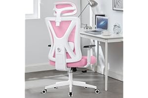 KERDOM Krzesło biurowe, ergonomiczne krzesło do biurka z regulowanym zagłówkiem i podparciem okolic lędźwiowych, krzesło obrotowe z regulacją wysokości z funkcją wychylenia 130°, obciążenie 150 kg