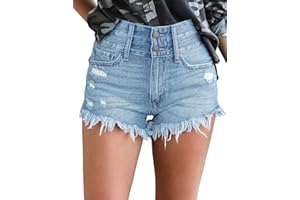 Roskiky Pantalones cortos de media subida las mujeres estiramiento desgarrado dobladillo crudo denim jeans R-azul oscuro