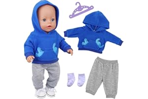 XERTEAM 4 piezas de ropa para muñecas de 35 a 45 cm, ropa para muñecas de bebé de 35 a 45 cm, ropa de muñeca para cachorros azules, pantalones, calcetines, perchas, 43 cm, ropa para muñecas, accesorios para