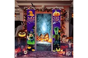 AKOFIC Halloween Decorations Outdoor, Trick or Treat & It's October Witch Banners Porch Sign Hanging, Large Witch Halloween Welcome Signs Couplets for Front Door Outside Indoor Home Party Decor