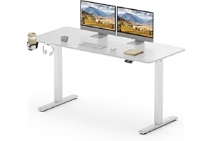 SANODESK Escritorio Elevable Eléctrico 140x60cm con Tablero(con Gancho/Portabotellas), Standing Desk, Escritorio Ajustable en Altura con Tablero, Función de Memoria, para Trabajo/Hogar(Blanco)