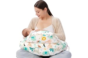 momcozy Nursing Pillow With Breastfeeding - Ergonomic Support & Original Security Fence to Baby' Safety - Making Breastfeeding Easy and Comfort for Mom & Baby, Colorful Animals