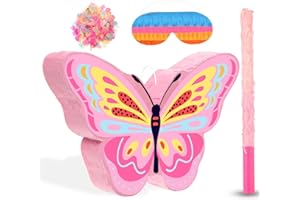 THREAN Schmetterling Pinata Paket Schmetterling Thema Pinata Set für Mädchen inklusive Rosa Schmetterling Pinata Schläger und Augenbinde für Schmetterling Geburtstag Party Zubehör Deko (Schmetterling)
