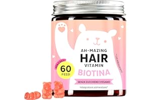 Caramelle Gommose Biotina Ah-mazing Hair – Vitamine per Capelli, Pelle e Unghie – 5000 µg di Biotina (B7), Zinco, Vitamine B6, B9, C, E – 60 Pezzi (2 Mesi), Vegane, Senza Zucchero, Bears with Benefits