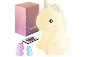 Madrigal Lampada Unicorno - Luce Notturna Bambini - Cameretta - Ricaricabile USB-C con Telecomando - Multicolore e Luce Calda - Soffice Silcone - Timer luci Arcobaleno