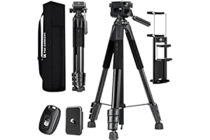 K&F CONCEPT Trépied Appareil Photo 172cm, S254A3+BV01 Trépied Smartphone avec Téléphone Support pour iPhone, Samsung, Tête Pan Amovible à 3 Voies pour Canon Nikon Sony DSLR
