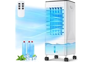 GREGALI Klimaanlage Mobile, Klimagerät Tragbarer Luftkühler Verdunstungs Lüfter 60W Energiesparend Wasserkühlung Klimaanlage Ohne Abluftschlauch, 5.5L Wassertank, 3 Geschwindigkeit, 7H Timer, für Zuhause Büro