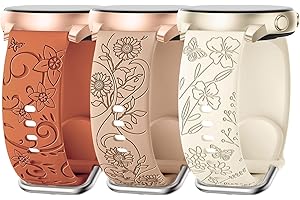 AMSKY 3 sztuki bransoletek z grawerunkiem kwiatowym, kompatybilne z Samsung Galaxy Watch 7/6/5/4 40 mm, 44 mm, Watch 6/4 Classic 43 mm, 47 mm, 42 mm, 46 mm, Watch 5 Pro 45 mm, Watch 3 41 mm, 20 mm,