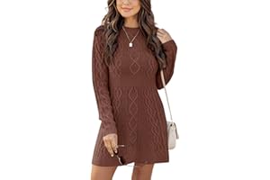 Ebifin Robe Pull Femme élégante Robe Hiver Casual Manches Longues Trapèze Col Rond Pull Automne