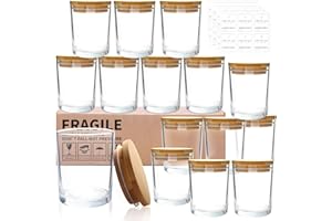 CONNOO 15 Pack 7 OZ Clear Candle Jars with Bamboo Lids, Thick Glass Empty Jars for Making Candles - Dishwasher Safe, in Bulk.