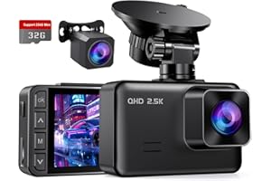 E-YEEGER Dashcam Auto Vorne Hinten, 2" IPS-Bildschirm Mini Auto Kamera, 2,5K+1080P Full HD Dash Cam für Autos mit G-Sensor, 170°Weitwinkel, 24H Parküberwachung, Loop-Aufnahme, Nachtsicht, 32-GB-Karte