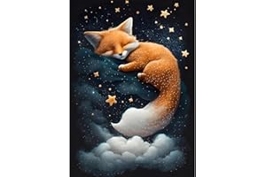 EOBROMD Fox Diamond Painting, 5D Diamond Painting Kits for Adults Kids, Animal Full Round Drill Diamond Art Kits, Starry Sky Diamond Painting Art Crystal Rhinestone Art Craft for Home Wall Decor Gifts 30x40cm
