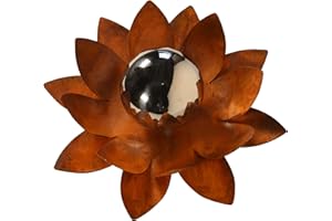 ‎BORNHÖFT Bornhöft Gartendeko Blüte Lotus, Naturrost mit Edelstahlkugel Dekoblume Metallblüte Windlicht Edelrost rostige Gartendekoration (40cm)