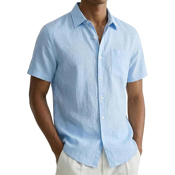 COOFANDY Herenoverhemden met korte mouwen, casual shirts, linnen shirts