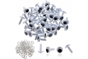 STYQUENZER 50 PCS Wiggle Googly Eyes, 10 mm Plastic Safety Eyes for Crochet Animals Black White Round Crochet Craft Eye with Washers Stuffed Animal Eye for Plushies Amigurumis Bears DIY Crafts