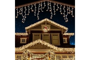 ANSIO Icicle Lights 320 LED 11m/35ft Indoor & Outdoor Warm White Decorations String Fairy Lights with Timer for Xmas Garden Bedroom & Party|Mains Powered Clear Cable