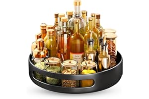 KATLKIU Lazy Susan Portaspezie 30 cm in metallo – 360° girevole antiscivolo, organizzatore per cucina, frigo e bagno – Vassoio rotante salvaspazio per spezie, oli e cosmetici (Nero)