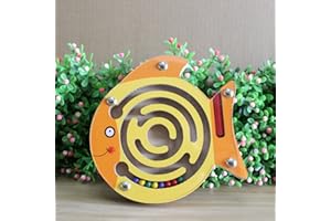 BUOSHA HappyToy la Baguette en Bois numéro Cycle Animal Mini Labyrinthe Labyrinthe interactif Aimant magnétiques Perles Labyrinthe sur Jeu Ville eduactional Handcraft Jouets (Poisson)