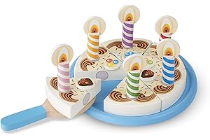 Melissa & Doug Gâteau D’Anniversaire En Bois, Aliments en bois, Jeu d'imitación, Jouet créatif, Accesoires cuisine pour enfants, Montessori, Cadeau pour garçons et filles de 3 4 5 6 7 ans
