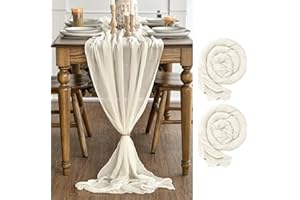 Artoid Mode Lot de 2 Chemins de Table Gaze Mousseline Bohême Beige 300 cm, Décoration de Cuisine Vacances Mariage Fête d'anniversaire