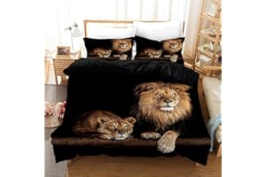 KXHHYB Biancheria da letto 3D, motivo leone, 200 x 200 cm, colore nero, con chiusura lampo nascosta, in microfibra, reversibile, moderna, copripiumino e federa (stile 2, 200 x 200 cm)