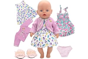 Xerteam Doll Clothes Dress for 14-16 Inch Baby Dolls, 2-packs Sweet Outfits Dress Coat Slippers Underwear, Doll Clothes Compatible with New Born Baby 43 cm Dolls Girls Summer Birthday Gift(No Doll)