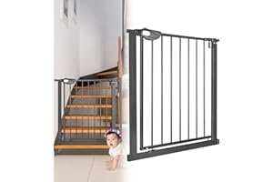 JOIEYOU Treppenschutzgitter ohne Bohren, 75-85 cm Türschutzgitter Treppengitter für Kinder und Haustiere, Einhändiges Öffnen, Schwarz