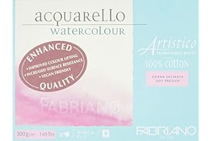 Honsell Fabriano Artistico Acquarello Watercolour, bianco naturale satinato, 23 x 30,5 cm, 20 fogli da 300 g/m², cartoncino per acquerello di alta qualità, blocco 4 lati, vegano (19002330)