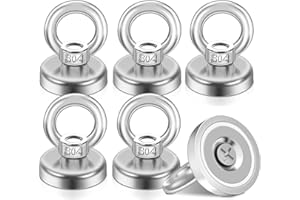 FPMYB 6 Stück Magnet Stark Neodym Ösenmagnet Magnethaken, 19 kg Neodym Magnete Extra Stark Magnetfischen, 25 mm Super Starker Angelmagnet mit Loch für Zuhause, Seen,Rasen,Ozean