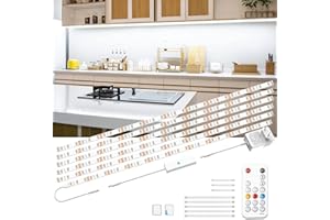 WOBSION Luce Led Sottopensile Cucina con RF Telecomando Dimmerabile,3M Bianco Freddo Flessibile Autoadesiva Striscia di 6X50cm,1500LM,6000K Light per Scale,Armadio,Soggiorno