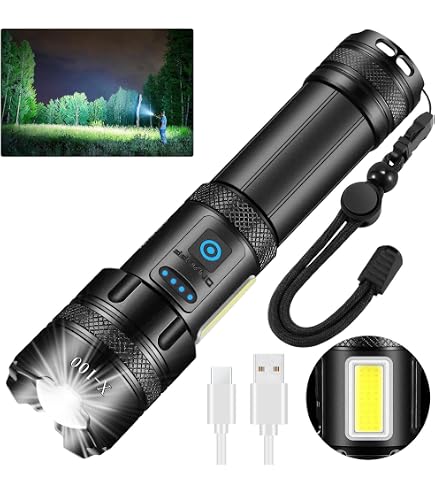 LIAISMI Lampe Torche LED Rechargeable 1500 Lumens - Zoom, 5 Modes, Écran LCD, Magnétique - Pour Camping, Randonnée - 7