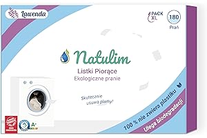 ‎NATULIM Natulim - Detergent w taśmach do prania (180 prani) - Zawiera efekt zmiękczający, ekologiczny, przyjazny alergikom, Zero Waste - Czyste, miękkie ubrania bez brudu planety (Lawenda)