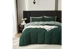 ‎BOQINGZHU Boqingzhu Baumwolle Bettwäsche 200x220cm Grün Dunkelgrün Salbeigrün Einfarbig Uni Aesthetic Wendebettwäsche Set Bettbezug 200x220cm und 2 Kissenbezüge 80x80cm mit Reißverschluss