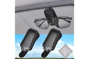 Nakutita 2 Stück Brillenhalter für Auto Sonnenblende, Echt Leder Auto Visier Zubehör Sonnenbrillen Halterung Magnetische Sonnenbrillenhalter Ticket Clip mit Brillenputztüchern (Schwarz)