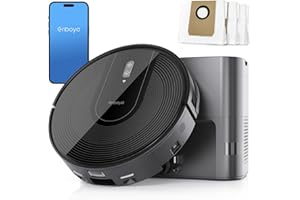 Enboya D60+ Robot Aspirateur avec Station de Vidage 5000Pa Aspirateur Robot Poil Animaux Autonome Aspirateur Poils d'animaux Roboto Aspi Robot Connecté Poil De Chien, pour Sols Dur&Tapis à Poil Court