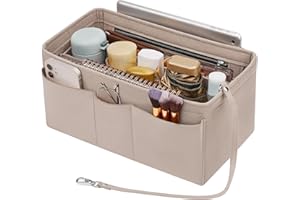 Enbagold Handtaschen Organizer Filz Taschenorganizer für Frauen Handtasche, Tasche Organizer Shopper mit Mehreren Taschen, Innentasche für Handtaschen,Beige,L