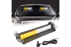 Esoldnic Windsceen Emergency Strobe Light Bar, 12-24V High Intensity LEDs Car Windshield Warning Dash Light with 4 Suction Cups, Mini Visor Strobe Flashing Light Bar for Car Truck (Amber/White)
