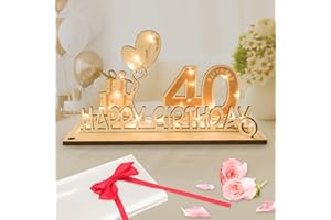 Regalos Originales de 40 Cumpleaños, Seutgjie Decoracion 40 Cumpleaños para Hombre Mujer con Tira de Luces LED y Libro de visitas para Aniversarios