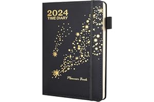 YAFE 2024 Diary A5 Diary ，Academic Diary 2024 Page a Day, A5 Daily Planner from 2024 January to December A5 Week to View Diary with Pen Holder, Elastic Strap, Ribbon Bookmark, 400Pages（Black）