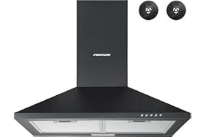 FIREGAS Black Chimney Cooker Hood 60cm with Carbon Filters Stainless Steel Wall Mounted Extractor Hood Recirculating & Ducting Extractor Fan Black Cooker Hood